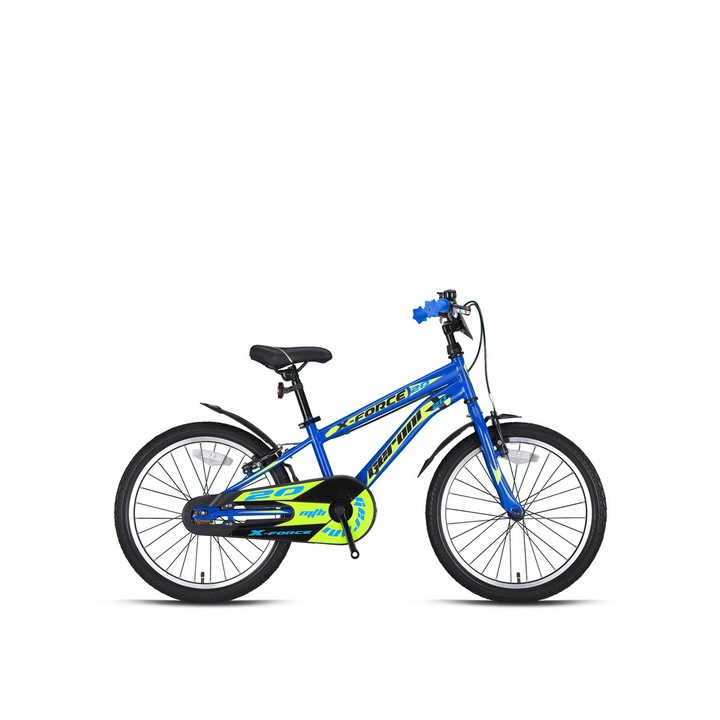 Bicicleta copii Geroni X-Force, roata 20", culoare albastru/lime, cadru otel