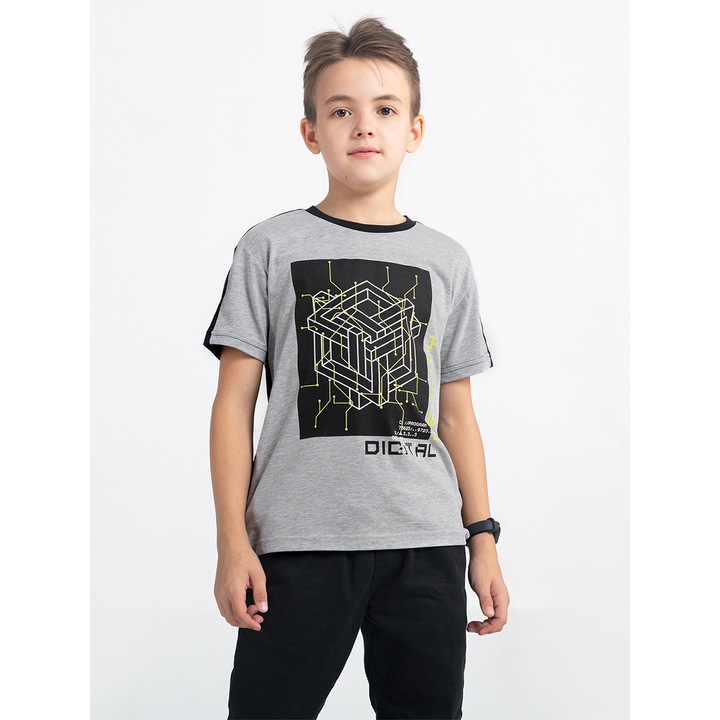 Gyerek póló kontrasztos hátul Cherubino, Fekete/Melange szürke