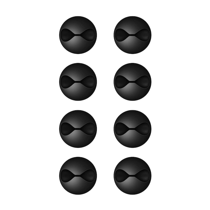 Set 8 organizatoare cabluri Parafasa, Adeziv, 2.8 cm, Negru
