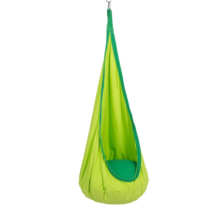 Hamac, scaun suspendat, copii, verde, cu perna gonflabila, interior, exterior, terasa, balcon, camera, gradina, 60x150x70 cm, Bortis
