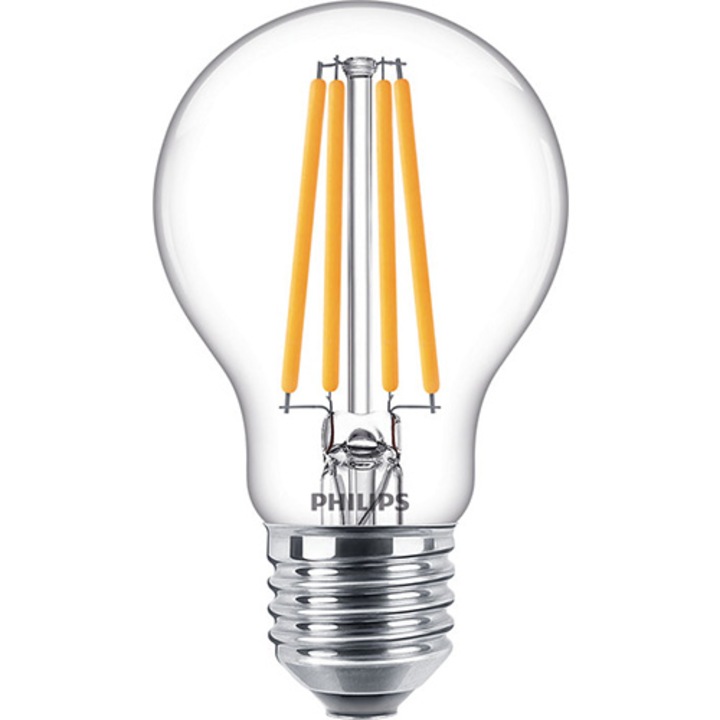 Philips Vintage декоративна LED крушка, 10W, нова A60, прозрачна, топла светлина 2700K, 1521lm, E27