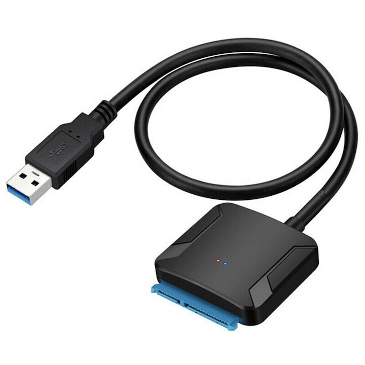 Adaptor USB 3.0 SATA pentru HDD-uri SSD de 2.5'', alimentare 12V, Negru