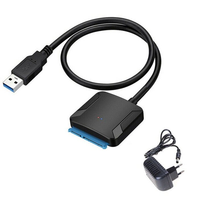 USB 3.0 SATA adapter 2,5"-os SSD HDD-khez, 12V-os tápegység, fekete