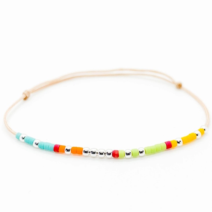 Bratara cod binar "hope", reglabila, dama, snur matase, argint, multicolor