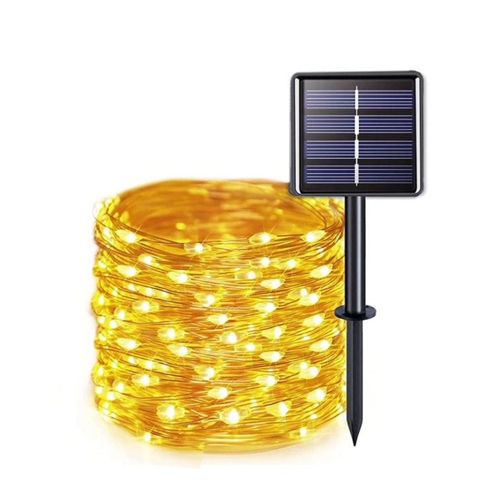 Гирлянд със соларен панел Gaea TYN, 300 LED, IP44, Топла светлина, Мед, 32 м