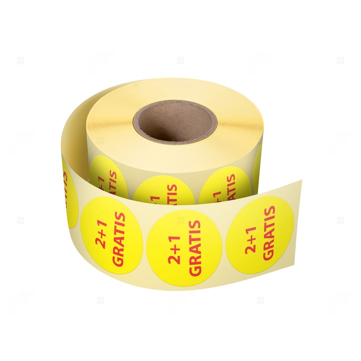 Rola etichete autoadezive personalizate "2+1 Gratis", diametru 40 mm, 1000 buc/rola