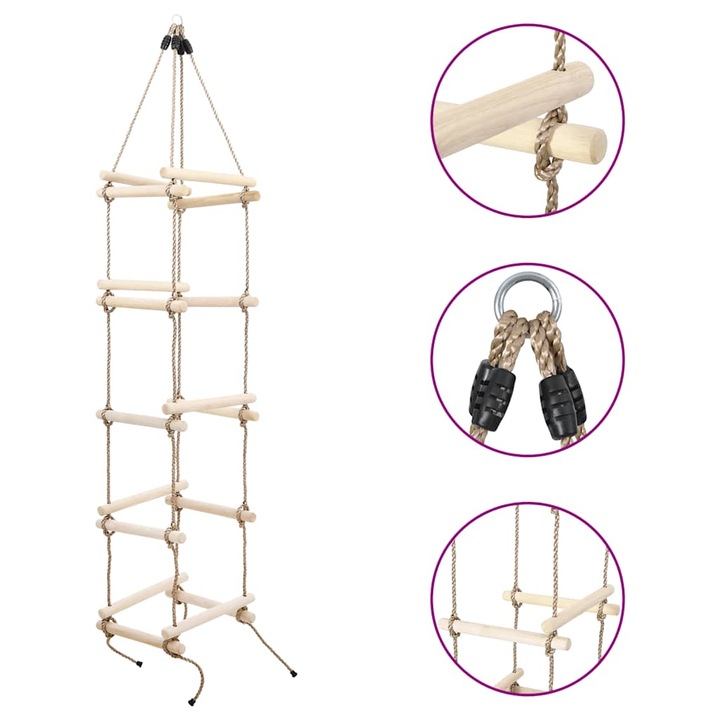 Scara din franghie pentru copii vidaXL, 200 cm, lemn