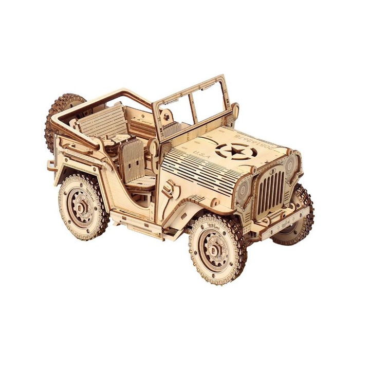 3D-s puzzle, terepjáró Jeep, barkács, fa, 395 darabos, gyerekeknek és felnőtteknek