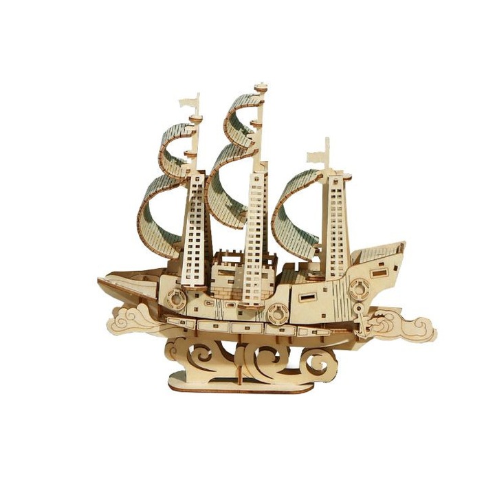 3D Ocean Sailboat Puzzle, fából készült 83 darabbal, 190 * 65 * 180 mm méretben, gyerekeknek és felnőtteknek