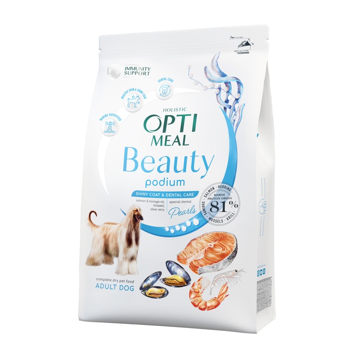 Суха храна Optimeal Beauty Podium Holistic, Морски дарове за възрастни кучета от всички породи, 4 кг