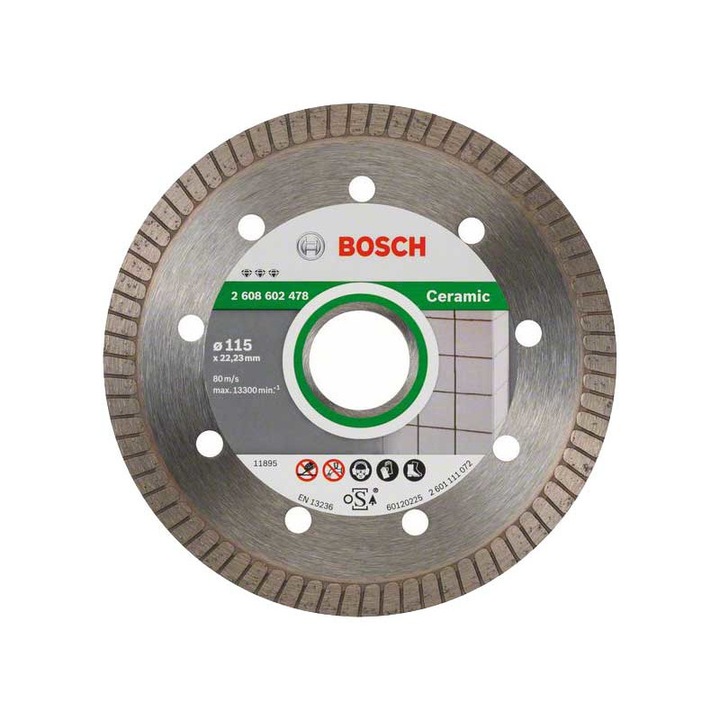 Disc diamantat continuu pentru ceramica, Bosch Best for Ceramic Extraclean Turbo, 115x22.23 mm