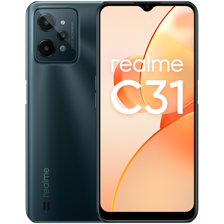 Realme C31 Mobiltelefon, Kártyafüggetlen, Dual SIM, 64GB, 4GB RAM, 4G, Sötétzöld