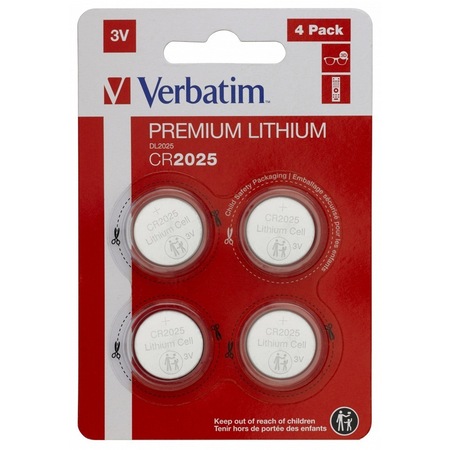 Baterii Verbatim, butoni CR2025, 3V litiu, 4 bucati
