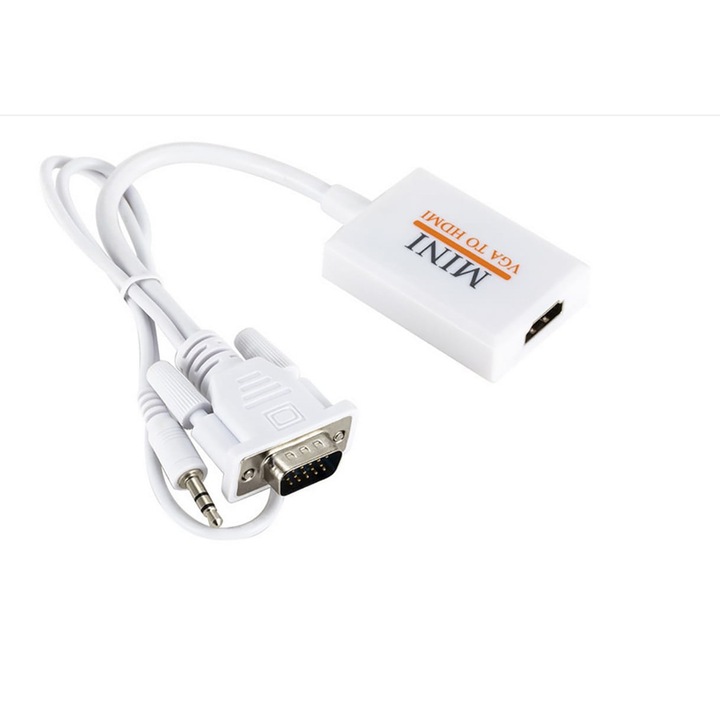 VGA - HDMI/Jack 3.5 mm adapter, fehér