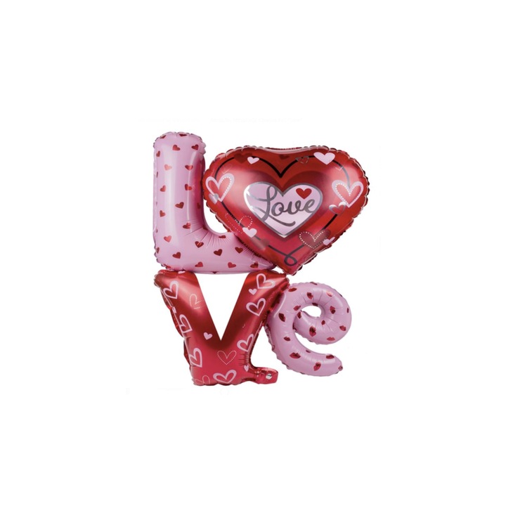 Fali dekorációs készlet 4 db lufi, Love, mérete 25 cm, Piros/Rózsaszín