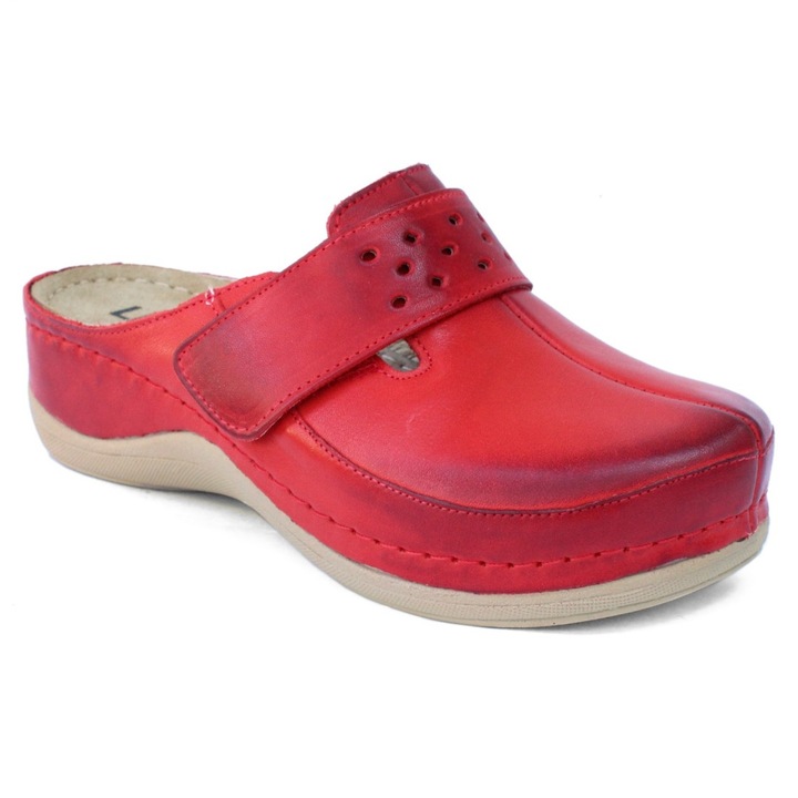 Leon 902-RED női bőr klumpa tépőzárral - piros Méret 36