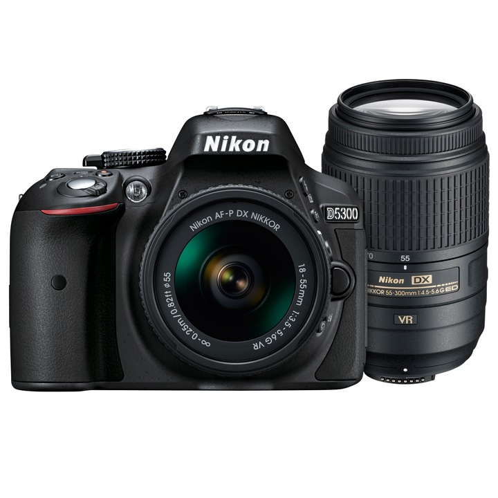 Aparat Foto DSLR Nikon D5300, 24.1 MP + Obiectiv A-FP 18-55mm VR + Obiectiv 55-300 VR
