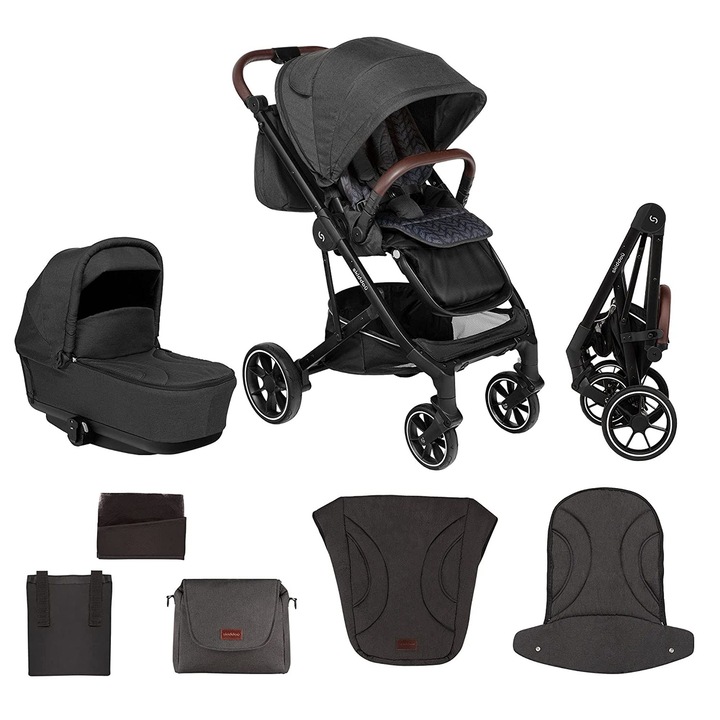 Carucior 2 in 1 Moss, Onyx, Negru, Skiddou