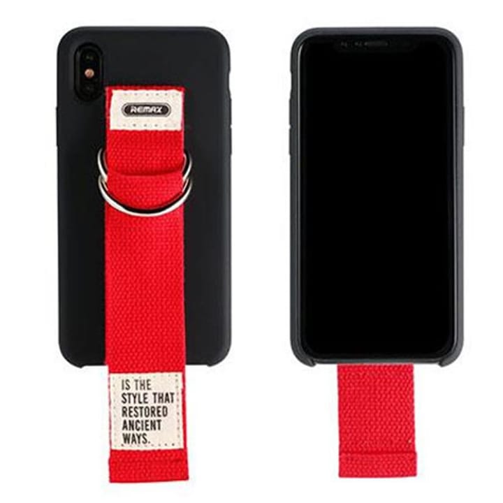 iPhone X / XS kompatibilis szilikon hátlaptok, szíjjal, fekete, Remax RM-1643