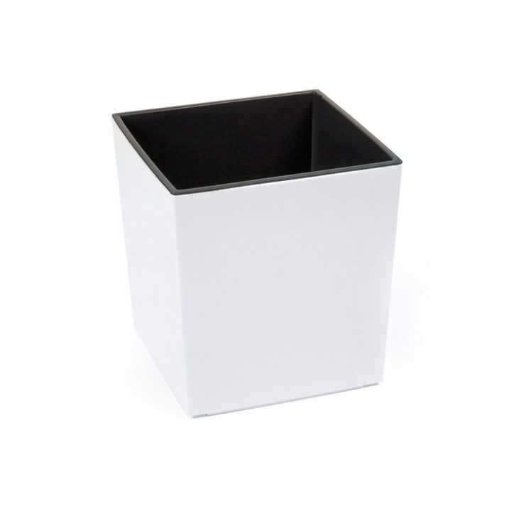Ghiveci de flori Lamela Juka, alb lucios, 19x19x19.5 cm, include cartus interior detasabil, plastic de inalta calitate rezistent la UV si inghet, design modern pentru interior si exterior, fabricat in Polonia