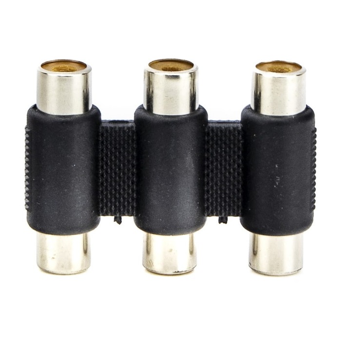 Adaptor, 3 x RCA Chinch mama - 3 x RCA Chinch mama, Negru/Argintiu