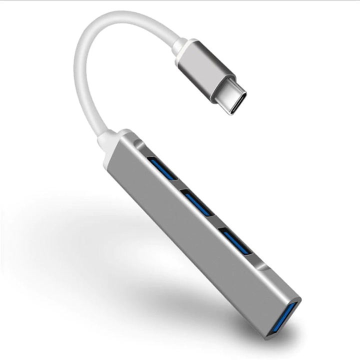 Hub USB-C 3.1 la 3 x USB 2.0 / 1 x USB 3.0, Gri