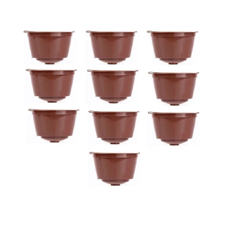Set 10 Capsule cafea reutilizabile, reincarcabile, lavabile compatibile Dolce Gusto dG10, maro