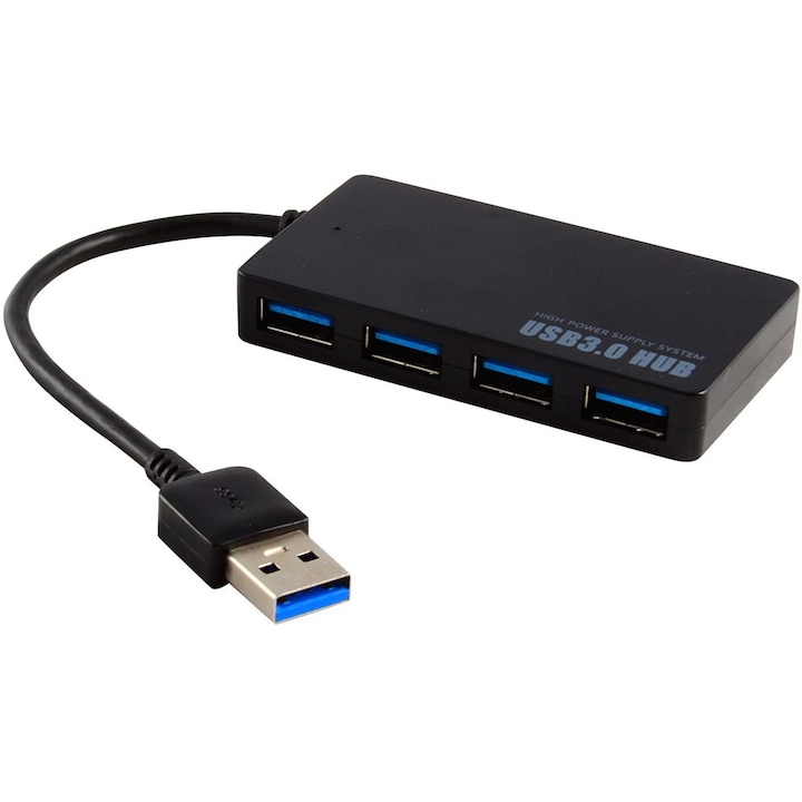 Splitter HUB 1 x 4 USB 3.0, 5Gbps, Negru