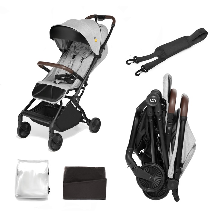 Спортна количка, Skiddou, Алуминий/Текстил, 8 кг, Сива