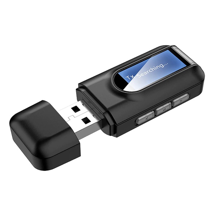 Transmitator Bluetooth 5.0, JACK 3.5mm, AUX, Negru