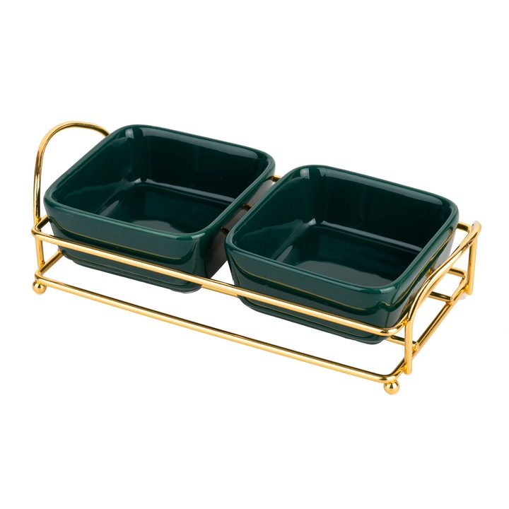 Tava fructe, cu doua compartimente, verde-auriu