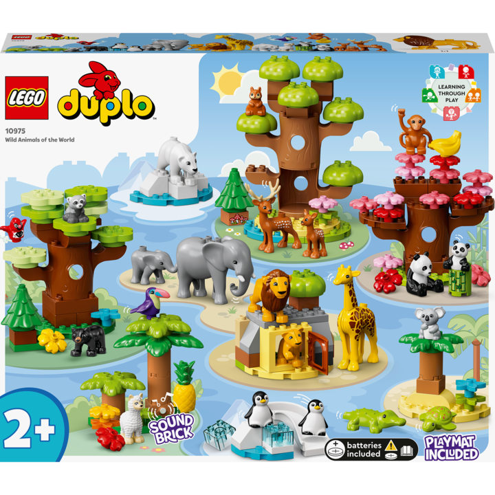 LEGO DUPLO Town 10975 A nagyvilág vadállatai játék 22 állatfigurával, világtérképes játszószőnyeggel