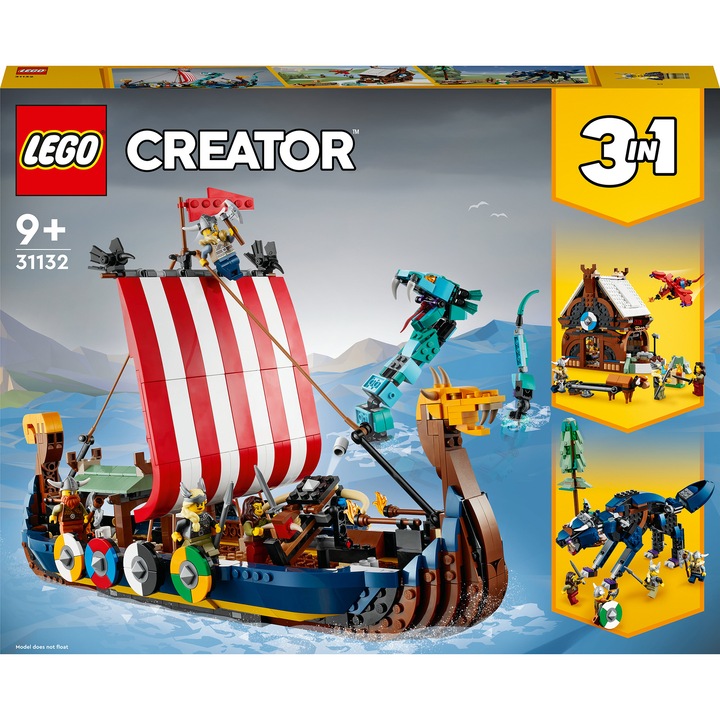 LEGO® Creator 3 in 1 - Викингски кораб и Змията на Мидгард 31132, 1192 части