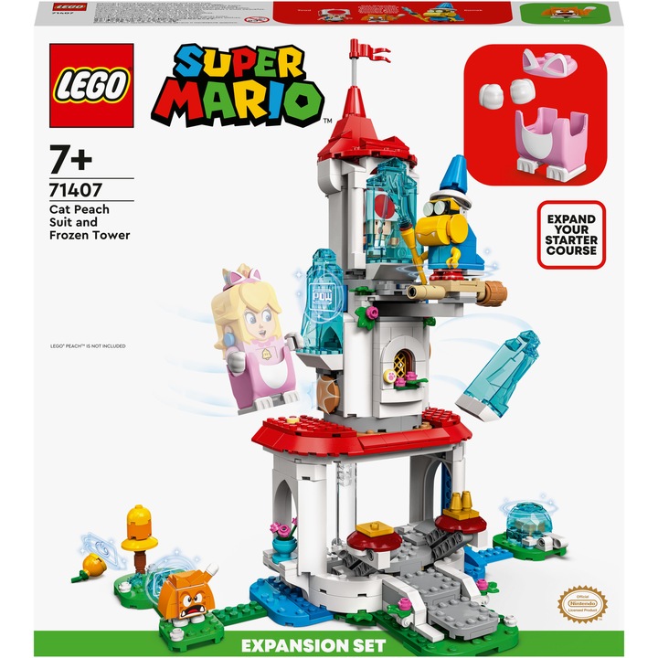 LEGO® Super Mario™ -Разширителен комплект -Cat Peach Suit and Frozen Tower 71407, 494 части