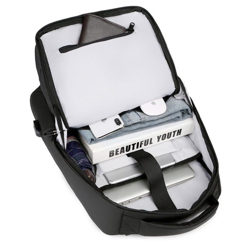 Rucsac laptop 15.6", impermeabil, cu port de incarcare USB, Escalate, 47x32x16 cm, Negru