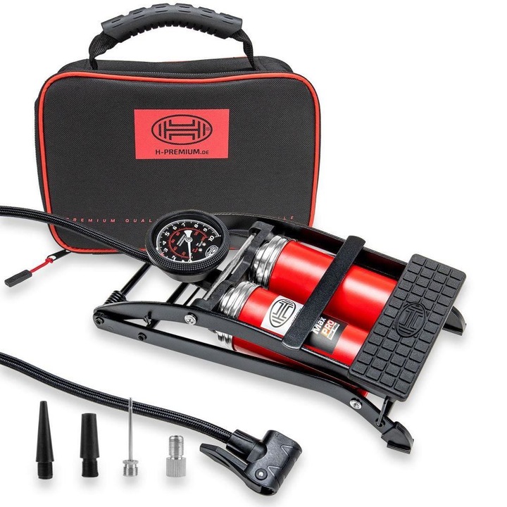 Pompa aer picior 2 cilindri 14 bar, cu husa, PedalMax PRO 225.00 Heyner