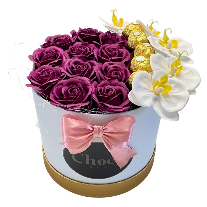 Cutie Cadou Chocobox, Praline Ferrero Rocher, Trandafiri si Orhidei
