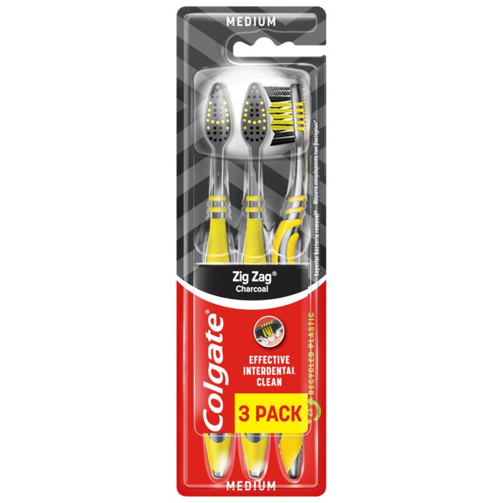Colgate ZigZag Charcoal közepes fogkefe, 3 db