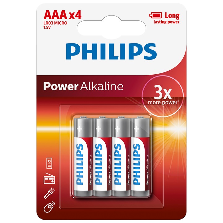 Baterii Philips Power Alkaline AAA 4-blister