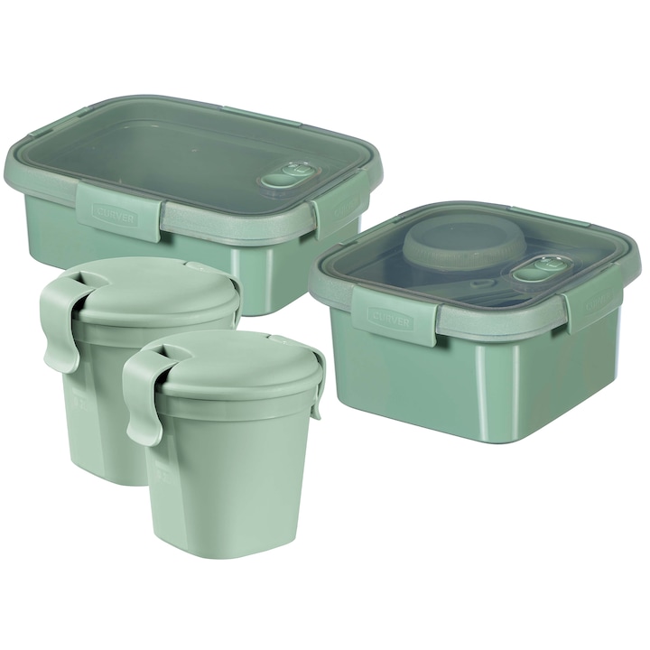Curver Smart To Go Eco élelmiszeres doboz készlet, 4 darab, zöld, 2X0,4L / 1L / 1,1L