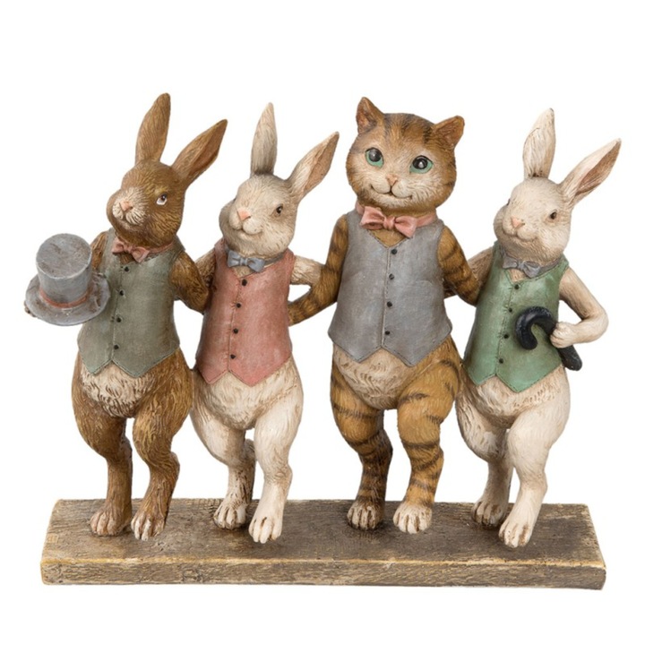 Великденска украса зайчета и танцуващи котки, полирезин, 23 см