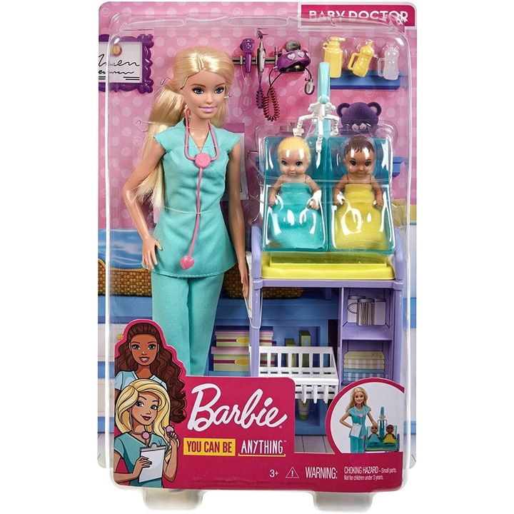 Комплект за игра Barbie You can be - Педиатър, Блондинка