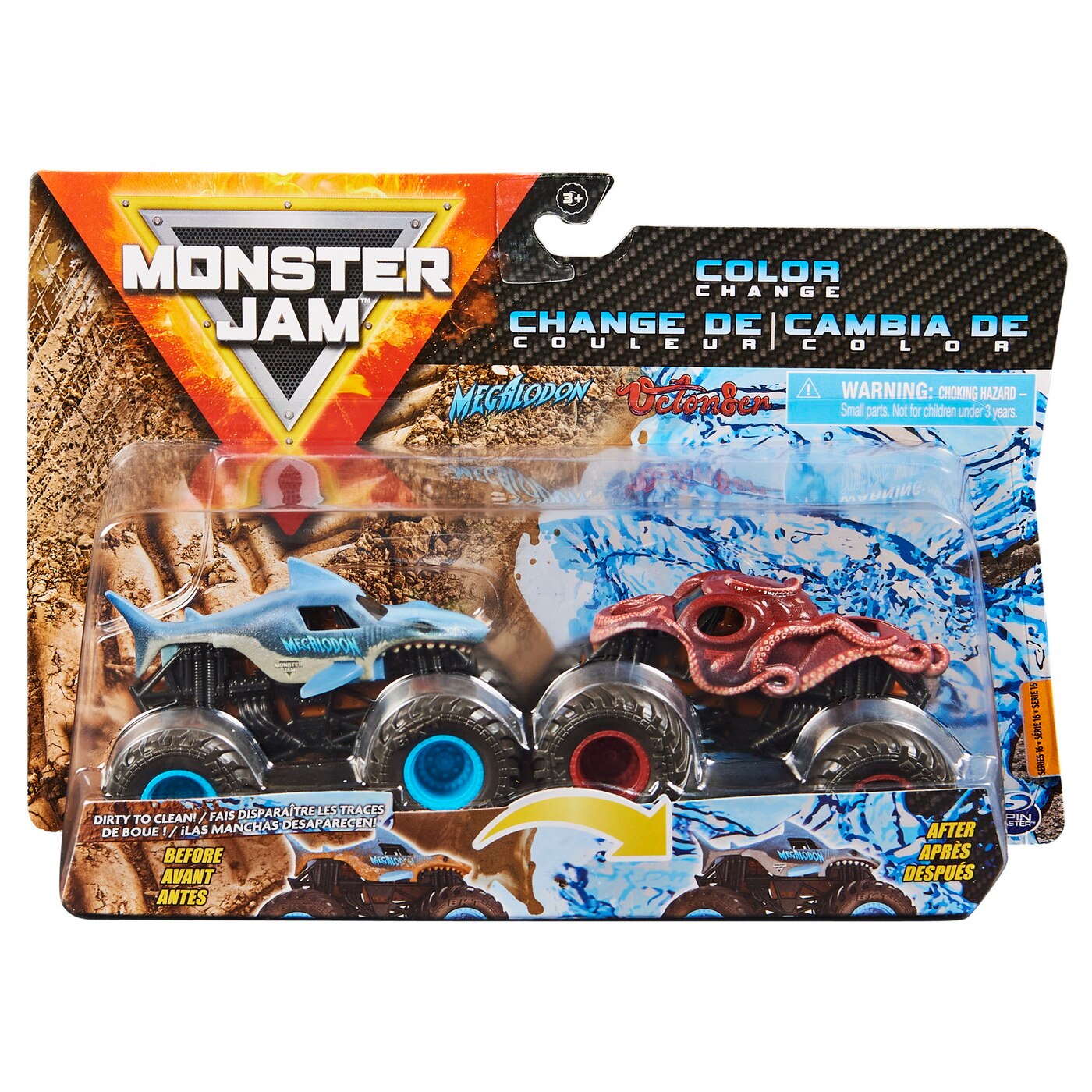 Set masinute Monster Jam Color Change - Megalodon si Octonber