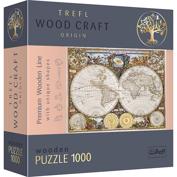 Пъзел Trefl - Карта на античния свят, Дървен, 1000 части