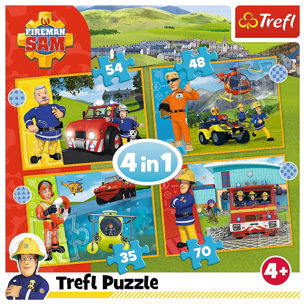 Puzzle Trefl 4 in 1 - Pompierul Sam, Curajosul Sam, 35/48/54/70 piese