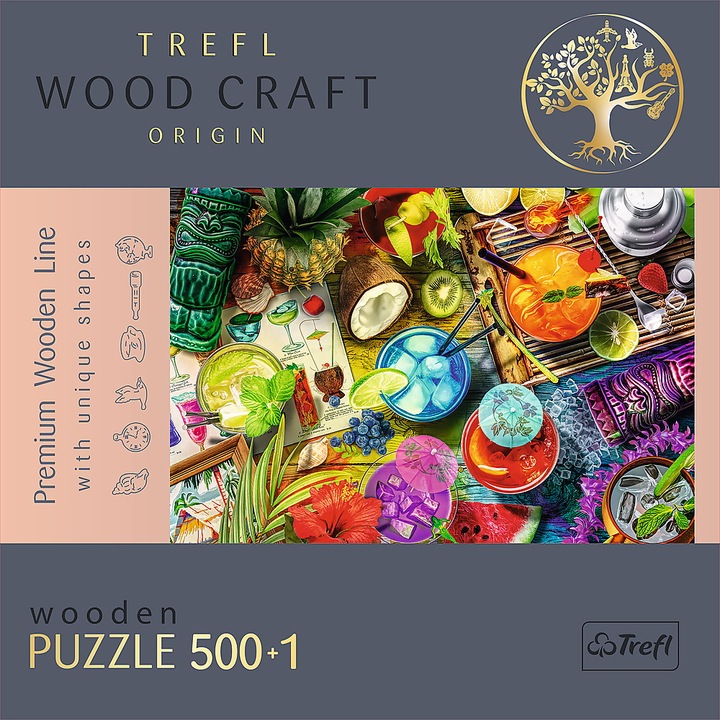 Пъзел Trefl - Wood Craft, Цветни коктейли, Дървен, 500+1 части