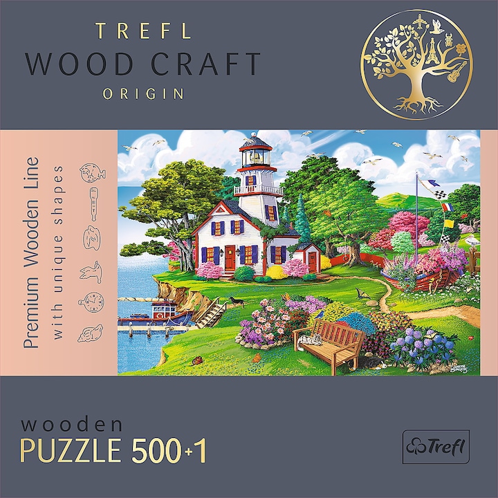 Пъзел Trefl - Wood Craft, Пристанище през лятото, Дървен, 500+1 части