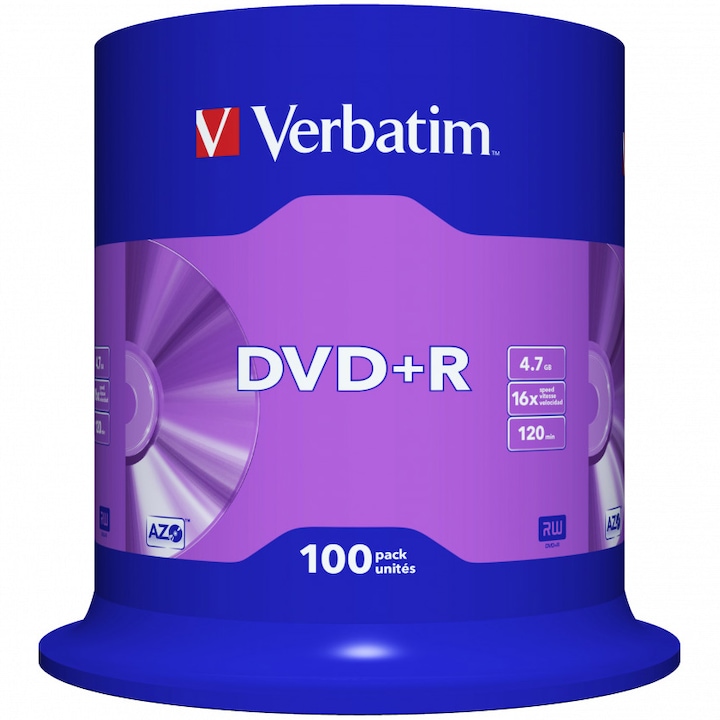 DVD+R Verbatim 16X, 4.7GB, spindle 100 buc.