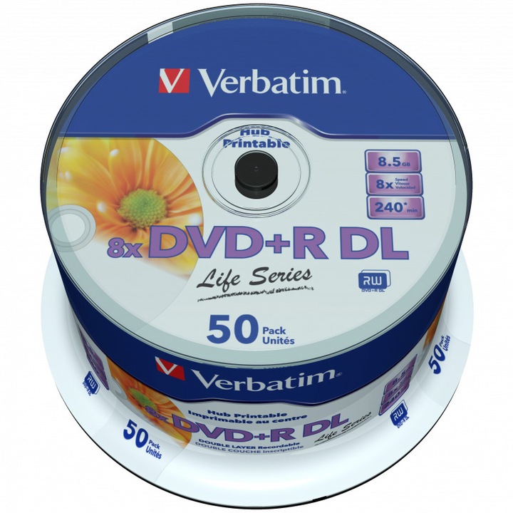 DVD+R Double Layer Verbatim printable, 8.5GB, 8X, spindle 50 buc.