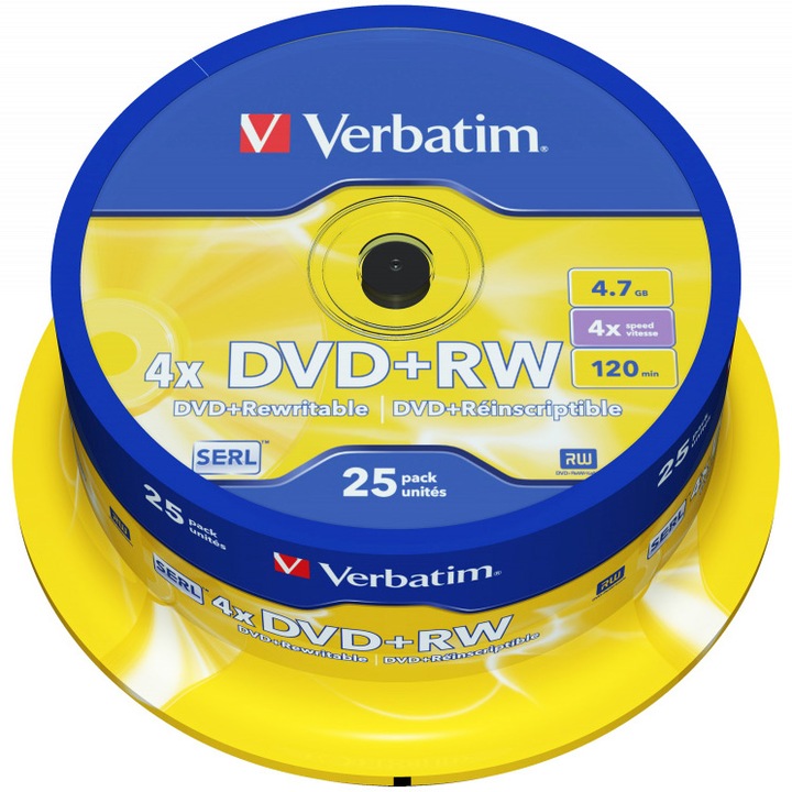 DVD+RW Verbatim 4X, Matt silver, 25 броя/шпиндел